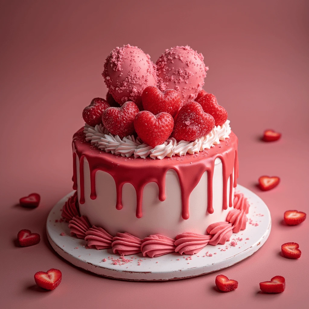 Delicious Heart Cake with Buttercream Frosting and Decorative Elements