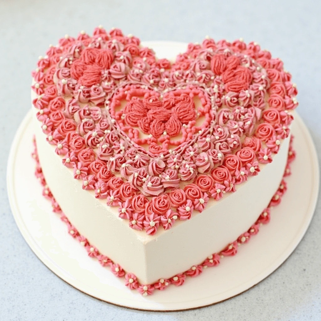 Elegant Vintage Heart Cake with Edible Lace