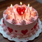 Heart-Shaped Birthday Cake with Colorful Decorations