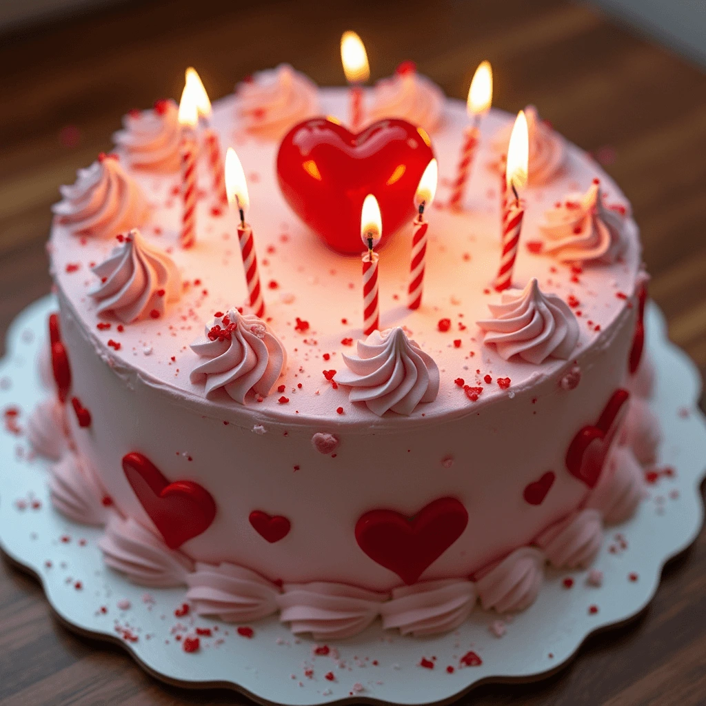 Heart-Shaped Birthday Cake with Colorful Decorations