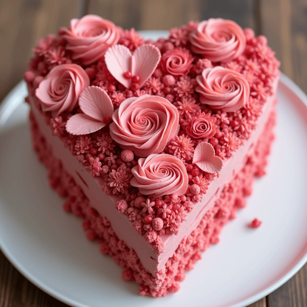 Valentine’s Day Heart Cake with Romantic Decorations